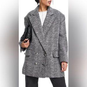 𝅺Houndstooth Grey Textured Coat Blazer TopShop